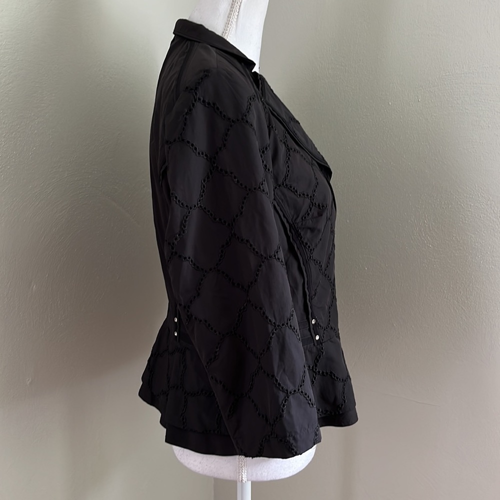 WHBM Eyelet Zip Front BlazerJacket with Rhinestone Accents and Peplum Hemline - Picture 2 of 14